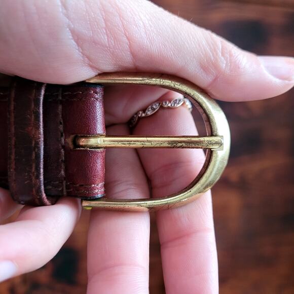 Vtg Brown Leather Belt with Brass Buckle Sz L - Picture 2 of 7
